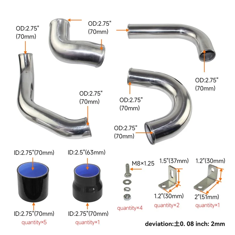 For Toyota Front Mount Intercooler Piping Hose Kit Chaser MARK II JZX110 1JZ-GTE 2.5L Torbo Engine 2000-2004 Aluminum
