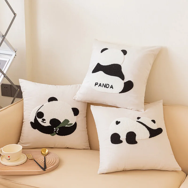 Cozy Velvet Panda Cushion 45x45cm with Insert, Fluffy Pillow for Living Room Sofa, Bedroom Decor, Cute Animal Print Pillow