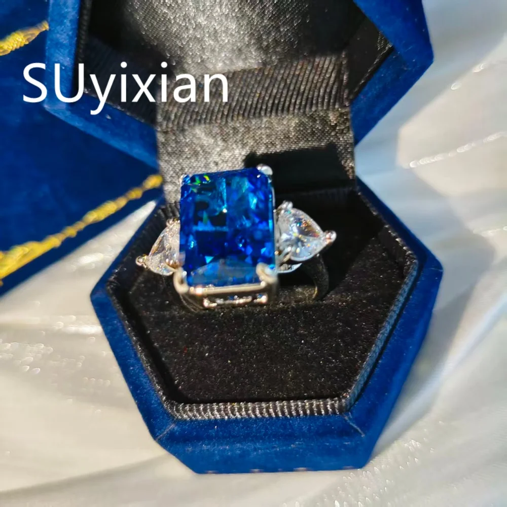 925 Sterling Silber Glänzender Farbiger Eisblumen-Schliff Zirkon Großer Karat-Ring für Damen Wunderschöne Eleganz Mode – Detail 5