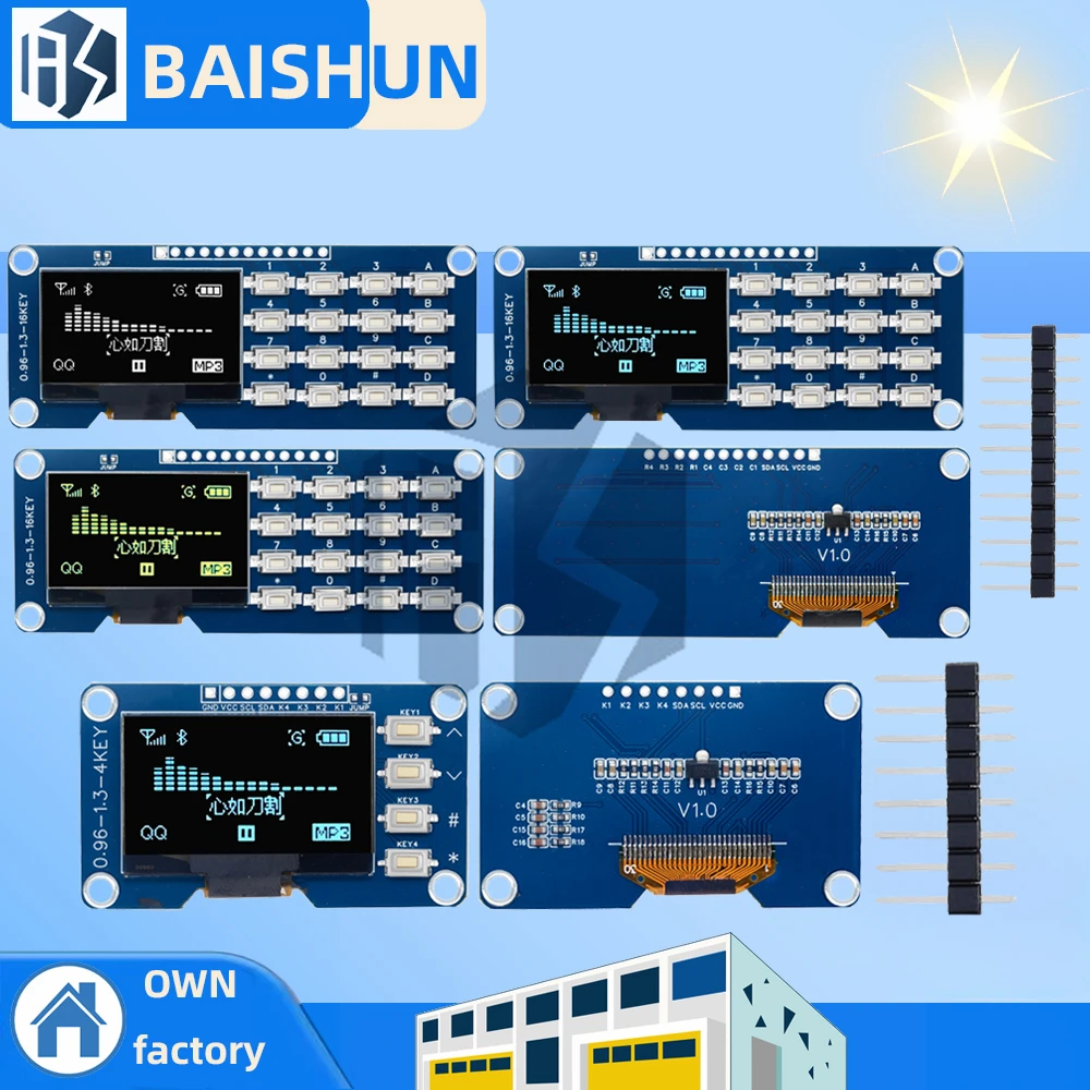 1.3 Inch OLED Display with 4x4 Keyboard: SSD1106 16P Button Module (White/Yellow/Blue) for Arduino