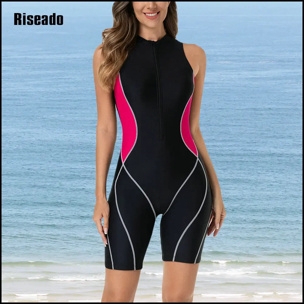 

2025 New Sleevelss Womens Boyleg Sport One Piece Swimsuit Athletic Swimwear Training Bathing Suit