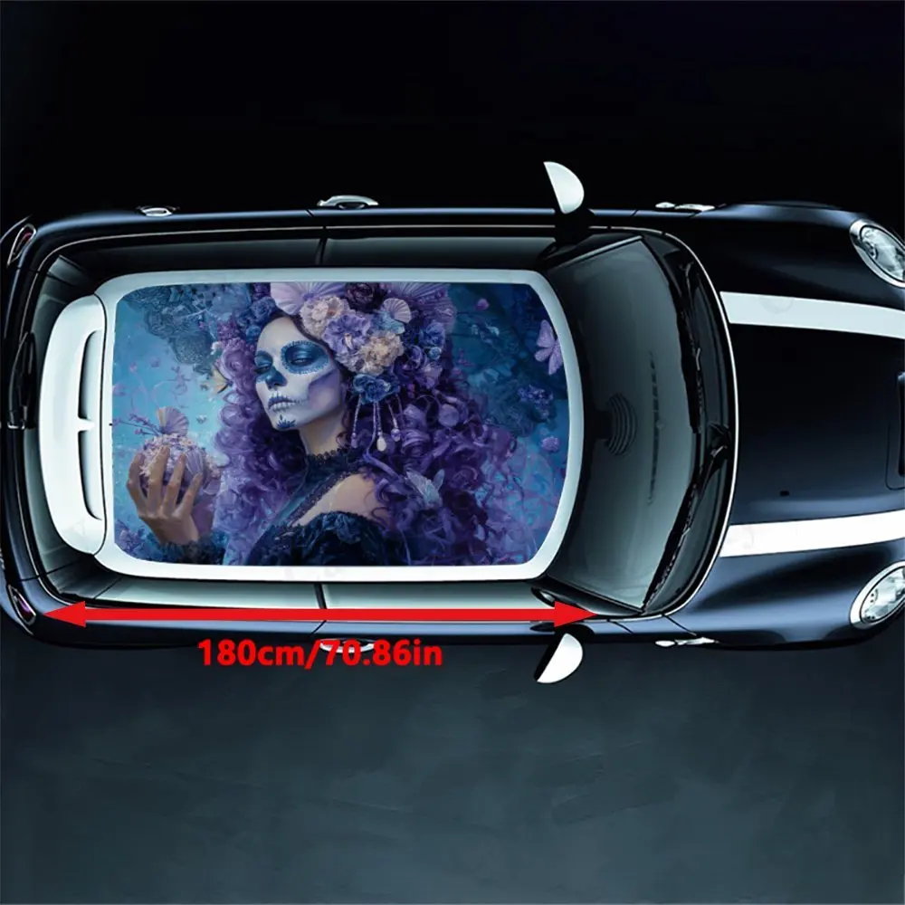 Gothic Fantasy Skeleton  Purple Haired Skeleton with Shell Decor Car Roof Sticker PVC Self Waterproof stick , Striking Auto Exte