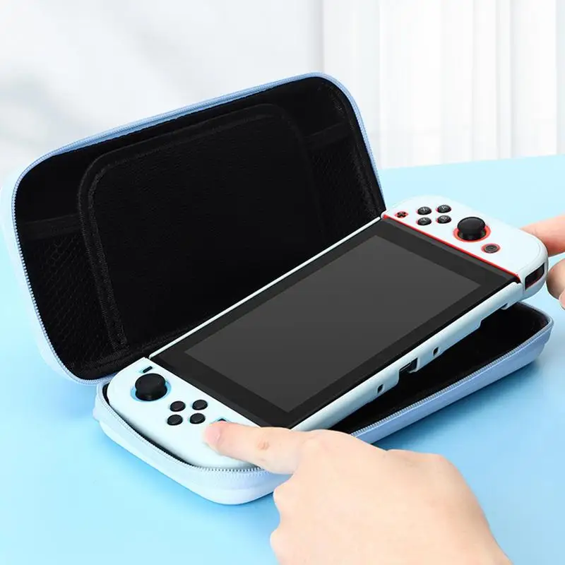 Game Console Case Blue Cat Paw Pattern Carry Case Hard Shell Pouch Game Console Bag With 10 Game Card Slots Waterproof Storage