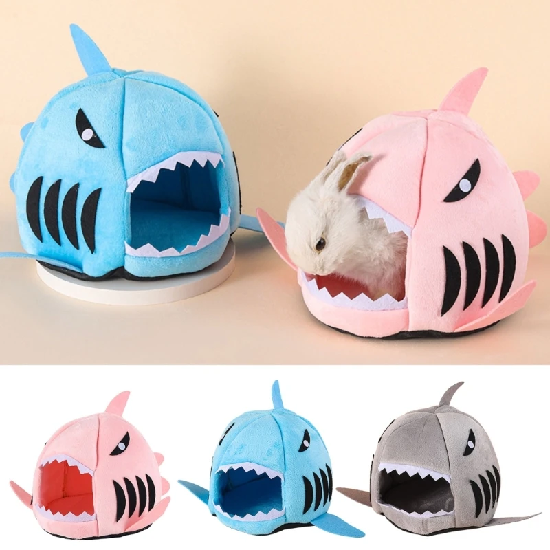 Warm Plush Bead for Hamsters Shark Shape Small Pets House Sleeping Bed Cage Winter Bed Small Pet House for Guinea Pigs