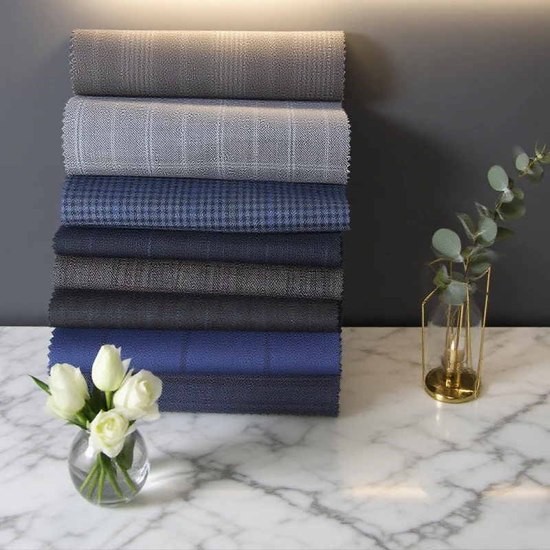High Quality Mercerized Wool Small Check Fabric, Elastic Wrinkle Resistant Anti-Static, 1 cm Length, 150 cm Width