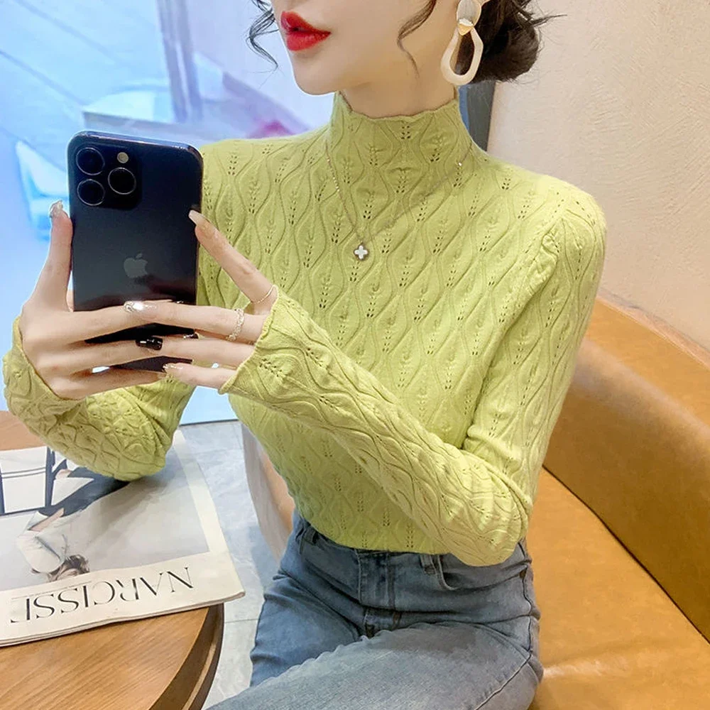 

Women's Stretch Floral Shirt Pullover Tees Black Green Pink White Half High Collar T-Shirt Sweater Blouse Girl's Tops Clothing
