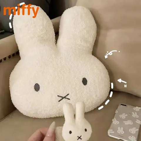 Almohada de felpa Kawaii Miffy, conejo de dibujos animados, añadir algodón, alta calidad, hogar, dormitorio, sofá Simple, cojín, regalo de Festival para niña