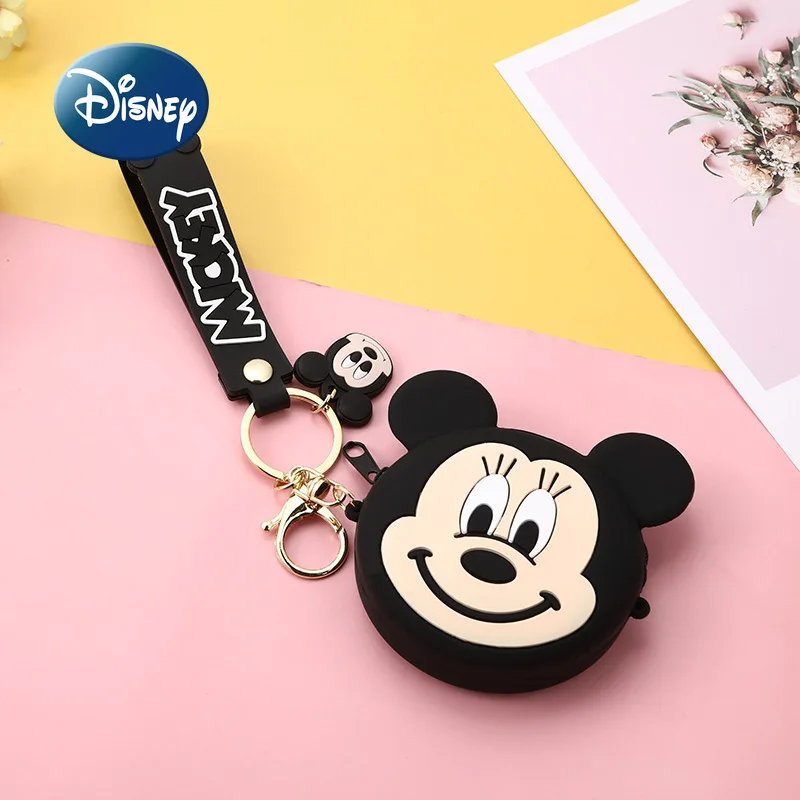 Disney-monedero de Mickey para mujer, bolsa de auriculares de alta calidad, llavero de dibujos animados para niños, billetera bonita con cremallera