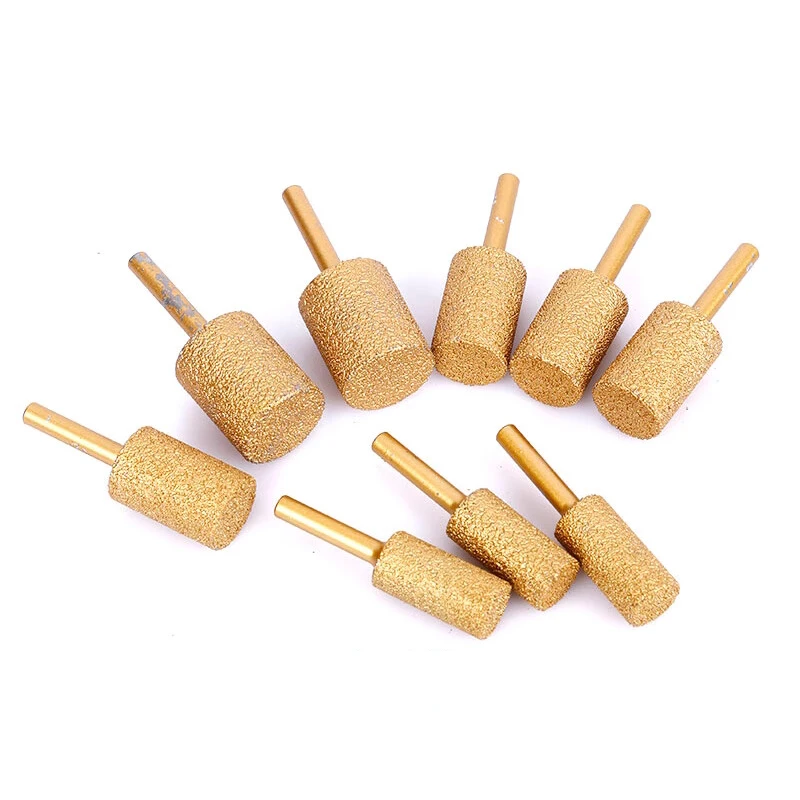 

1PCS 6mm Shank Brazed Diamond Grinding Head With Flat Head Cylindrical Shape Jade Agate Peeling Carving Grinding Head