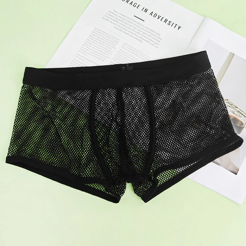 

Sexy Men Underwear Boxers Mesh Hollow Panties Transparent Breathable Underpants Quick Drying Boxer Shorts Calzoncillos Cueca