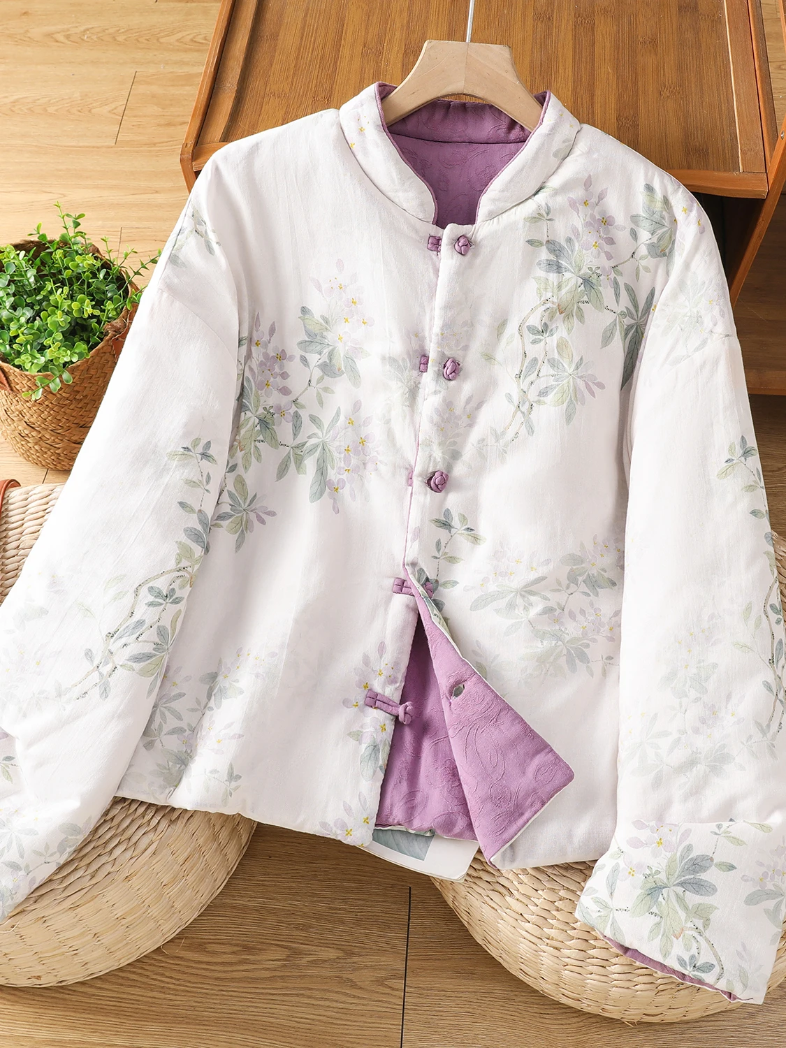 

Корейский японский элитный новый китайский джет с принтом, женский костюм большого размера с воротником-стойкой на пуговицах, хлопковый топ Тан