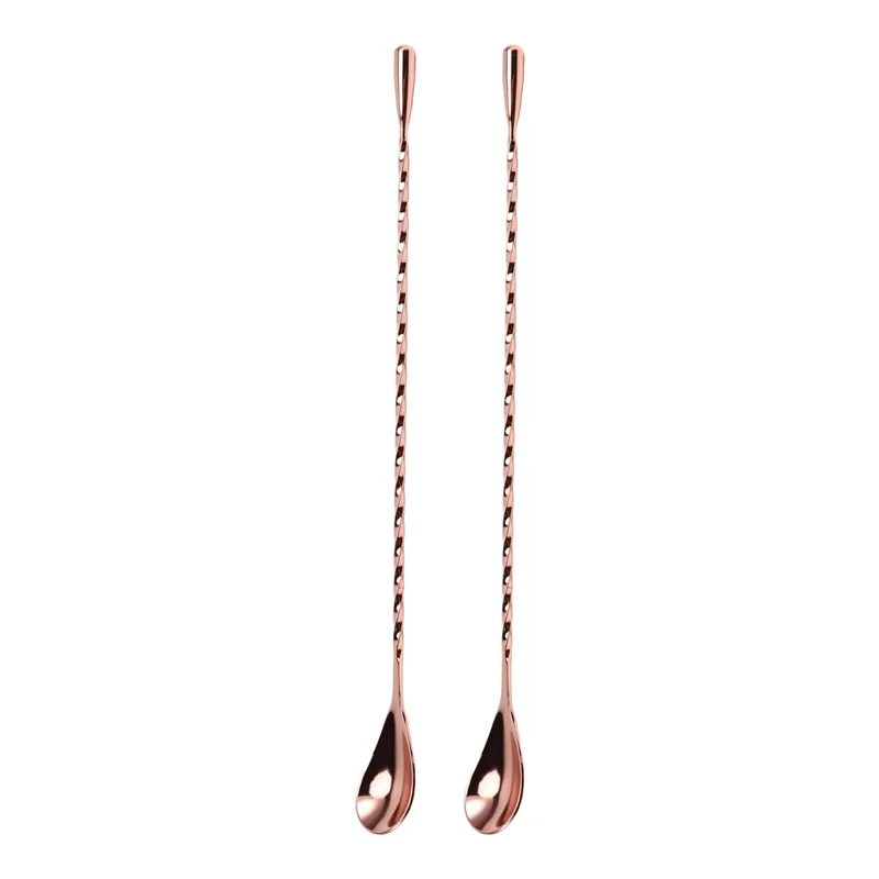 AT02-cuchara de cóctel para mezclar, barra de 40Cm, cuchara para teadrop, cuchara para agitar, patrón en espiral, herramientas de barman de acero inoxidable, herramienta de Bar