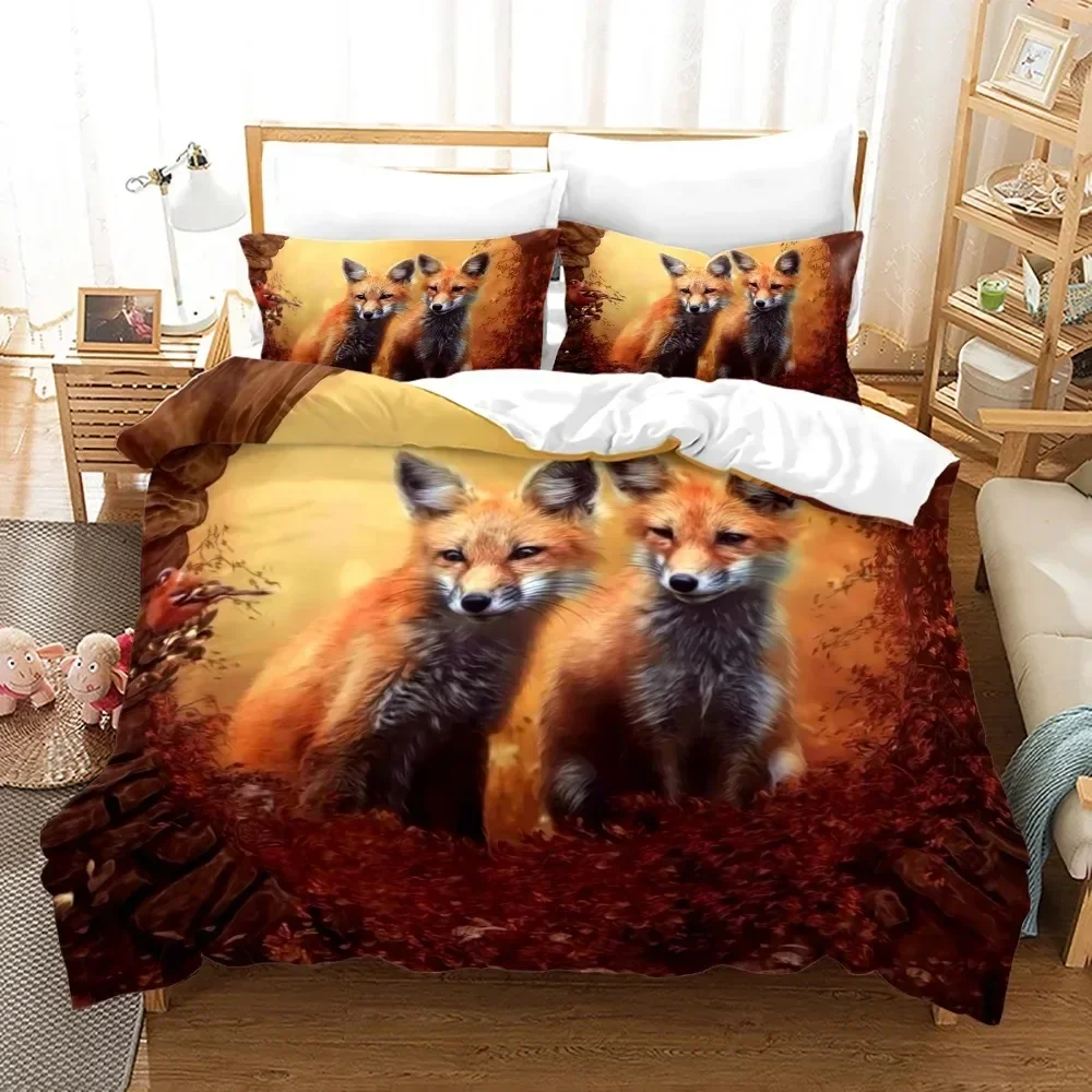 Fox  3D Animal Theme 3D Duvet Cover Bedding Set Comforter Linen Pillowcases Home Decor Single Double Twin King Queen