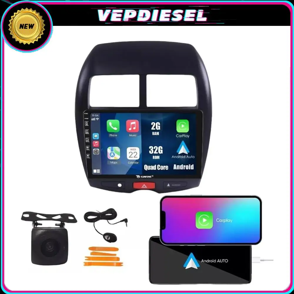 

1PC RADIO GPS CARPLAY ANDROID 13 32G STEREO FOR 2011-2017 Mitsubishi ASX Hd 10'' 2.5d Tempered Glass Mirror Auto Player Car Part