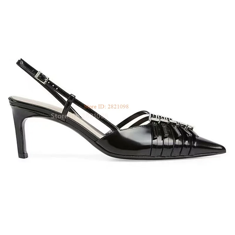 Low Stiletto Heeled Slingback Pointed Toe Belt Buckle Straps Women Thin High Heeled Ankle Wrap High Heel Open Toe Summer Shoes