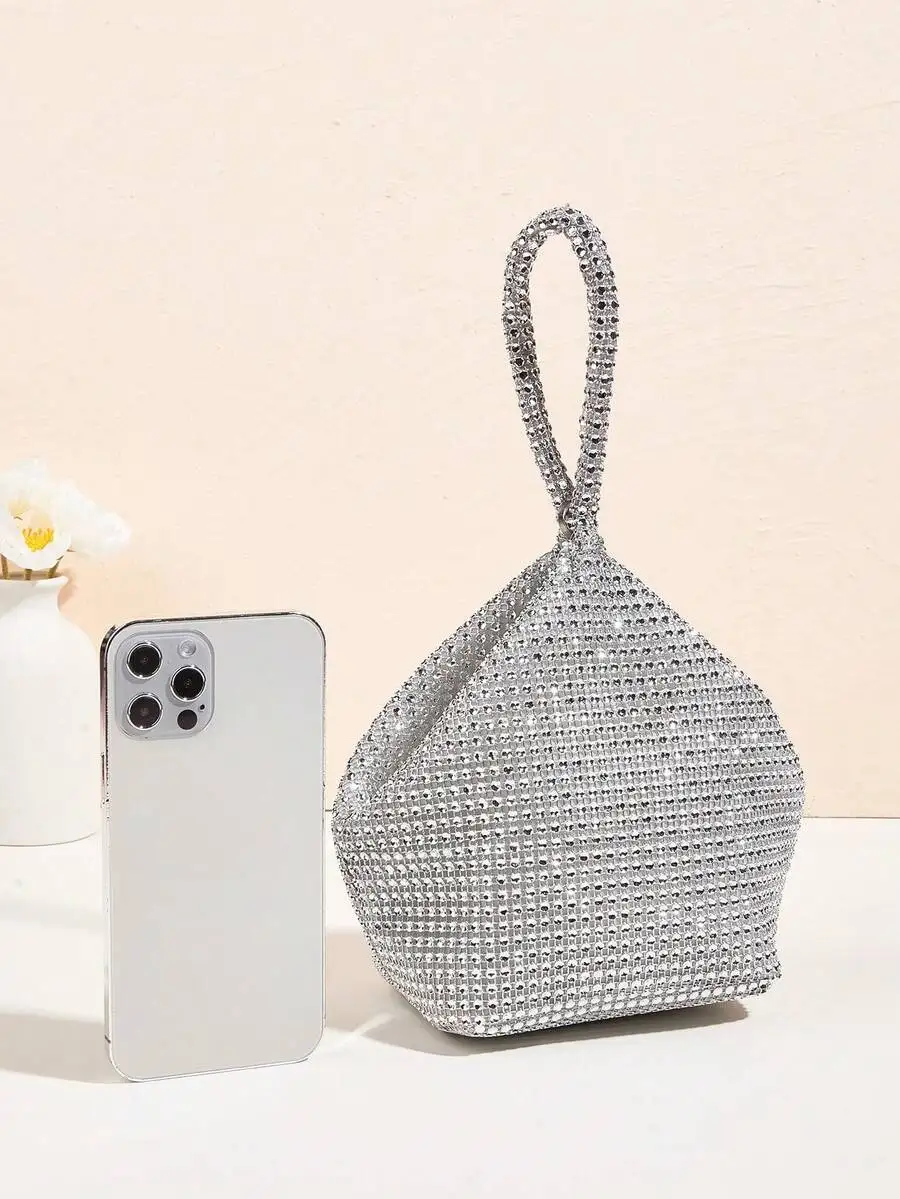 

Rhinestone Bucket Bag Mini Drawstring Evening Clutch For Party Wedding Dinner