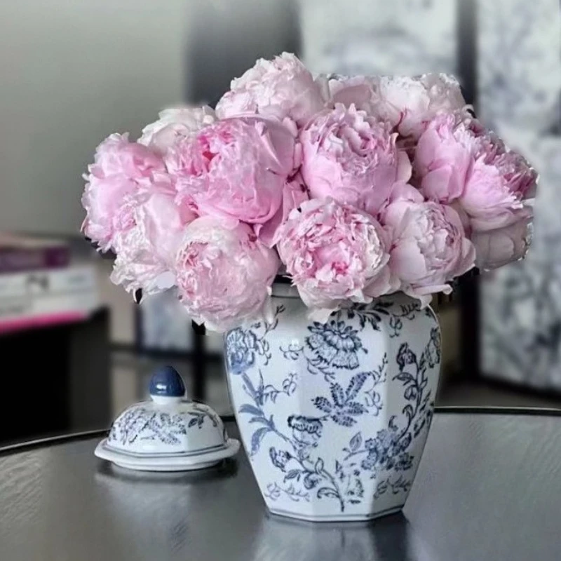 Retro-Vase Schlafzimmer Luxus-Keramikvase Wohnzimmer Dekorative Tischvase Multifunktionale Aufbewahrungsflaschen mit Deckel Haushalt