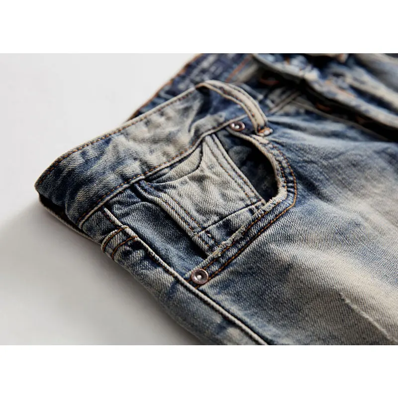 Fashion Designer Men Jeans High Quality Buttons Fly Stretch Retro Washed Slim Fit Ripped Jeans Men Vintage Denim Pants Hombre