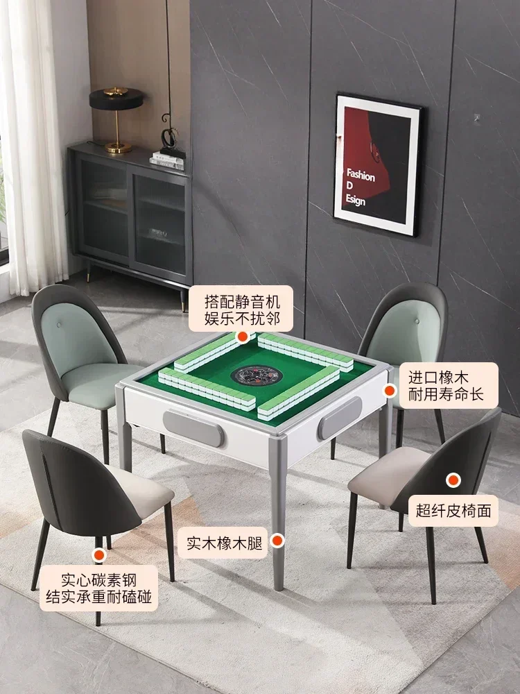 Table Dining Table Dual-Use Household Dining Table Mahjong Machine Integrated Electric Mute Machine Linen Induction Cooker