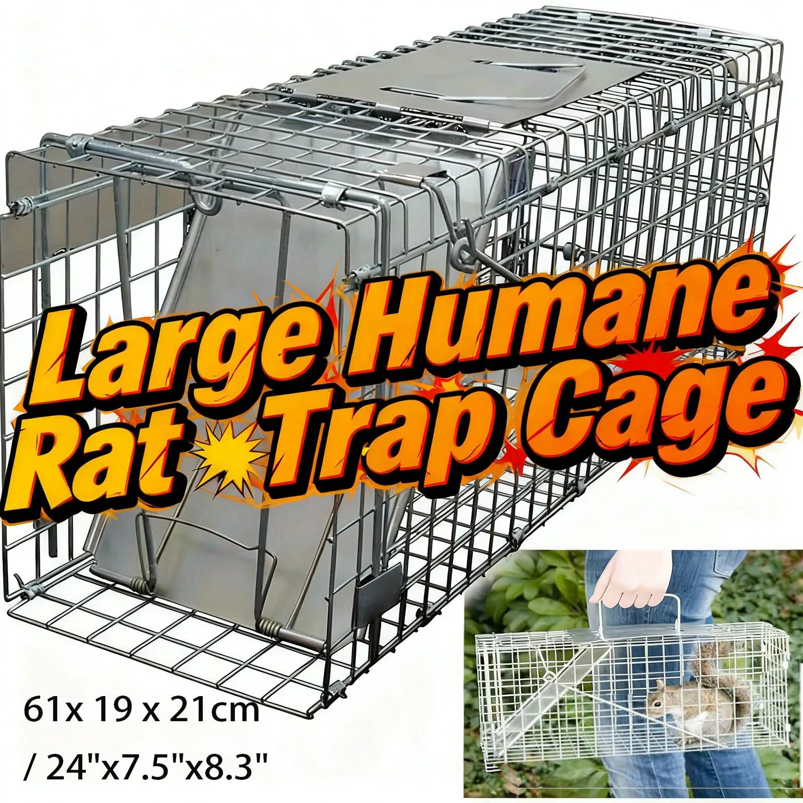 Trampa grande y humanitaria para animales vivos, para capturar y liberar conejos, ardillas, 24 x 7.5 x 8.3 pulgadas