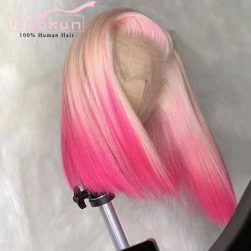 13x4 Ombre Pink Bob Wig Lace Front Human Hair Wigs 200 Density Glueless Short 360 HD Lace Wig 13x6 Human Hair Lace Frontal Wig