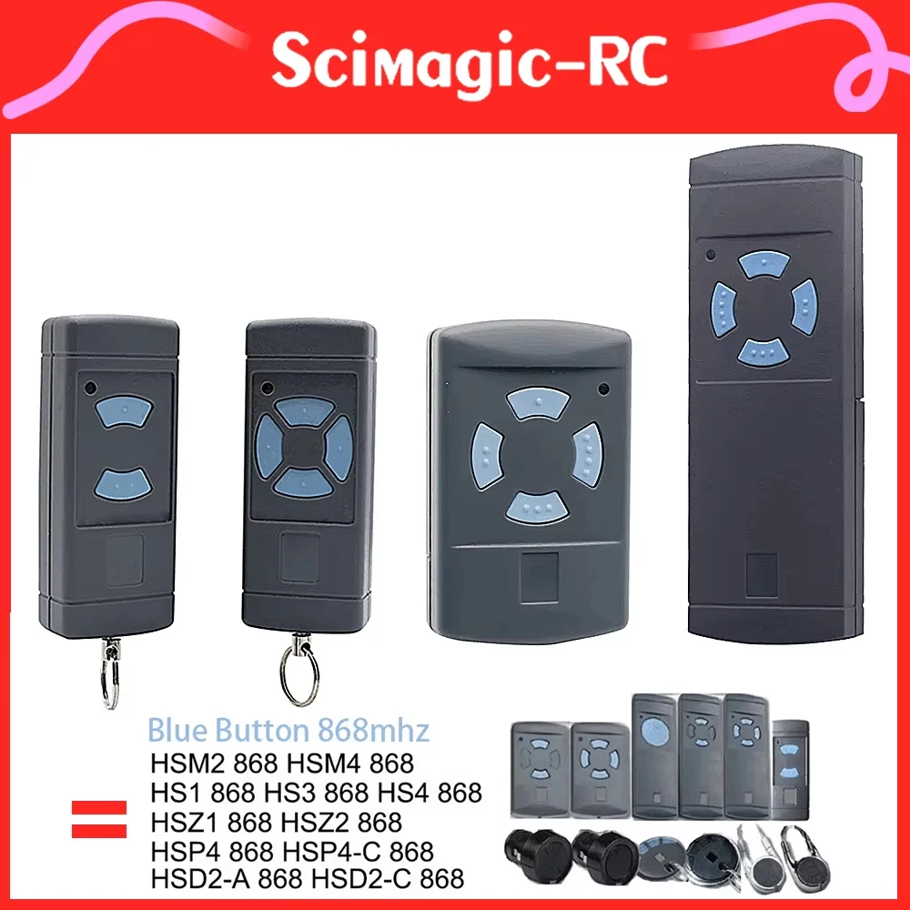 for HSE2,HSE4,HSM2,HSM4 868MHz Garage Remote Control Keychain Blue Button Hand Transmitter 868.3 MHz Gate Door Opener