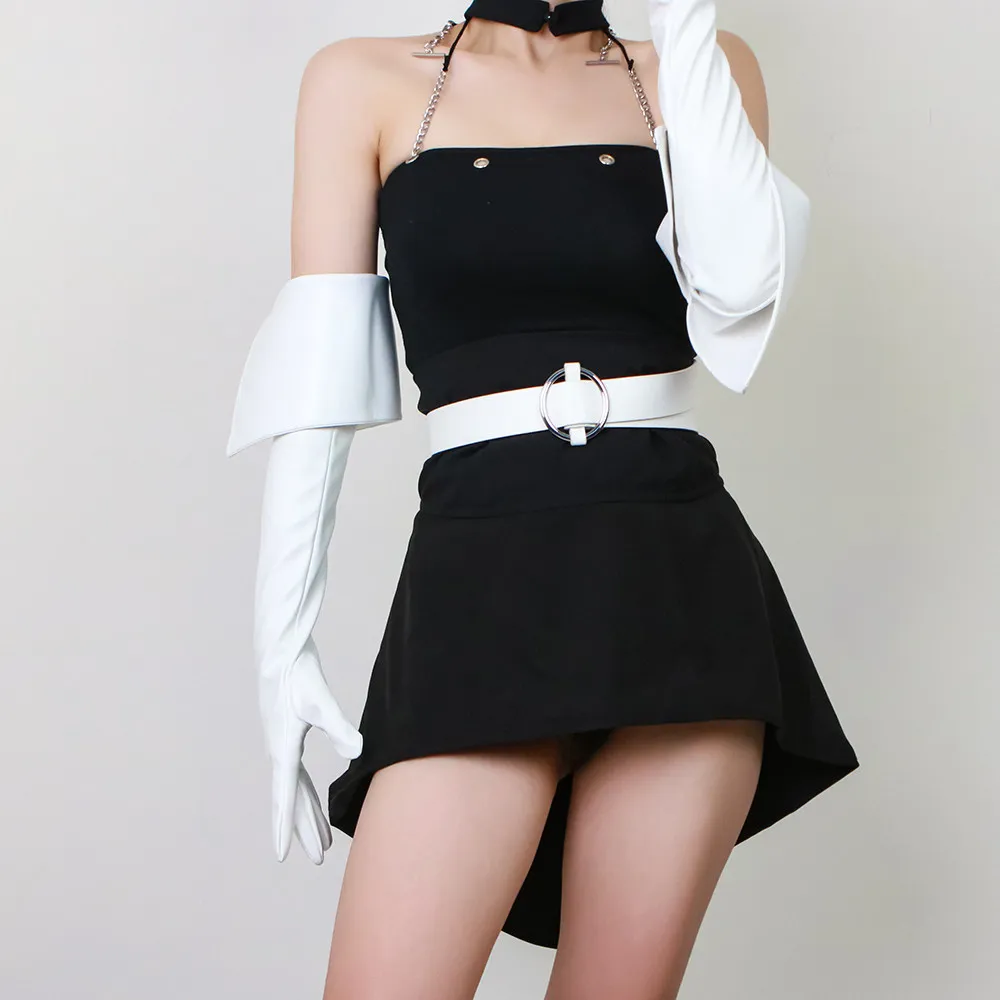 26 Zoll (65 cm) lange Handschuhe aus Kunstleder, PU, Latex, weiß, extra tief geschnitten, umklappbar, im Cyberpunk-Stil, Armstulpen, sexy Damen-Fäustlinge – Detail 24