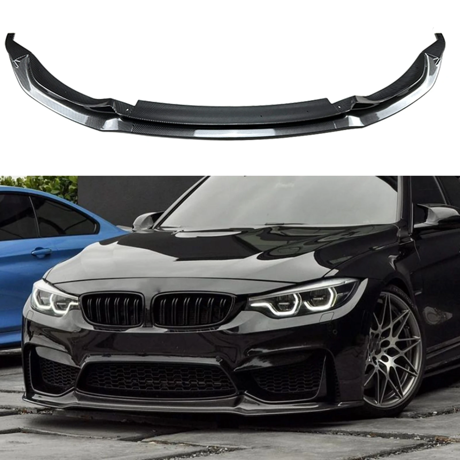 Lower Diffuser Splitter Blade Gloss Black Carbon Fiber Look Front Bumper Spoiler Lip Protector For 2014-20 BMW M3 F80 M4 F82 F83