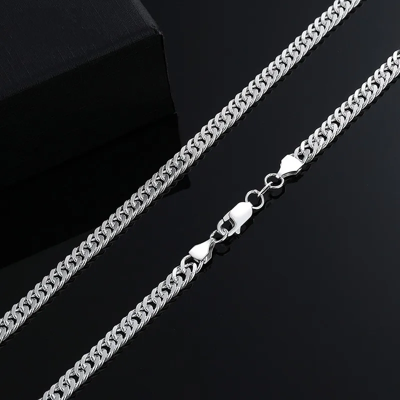 BOCAI Real S999 Silver Jewelry Domineering Side Chain 3.5-5mm Long Tank Cuban Whip Chain Hip-Hop Men and Women's Necklace