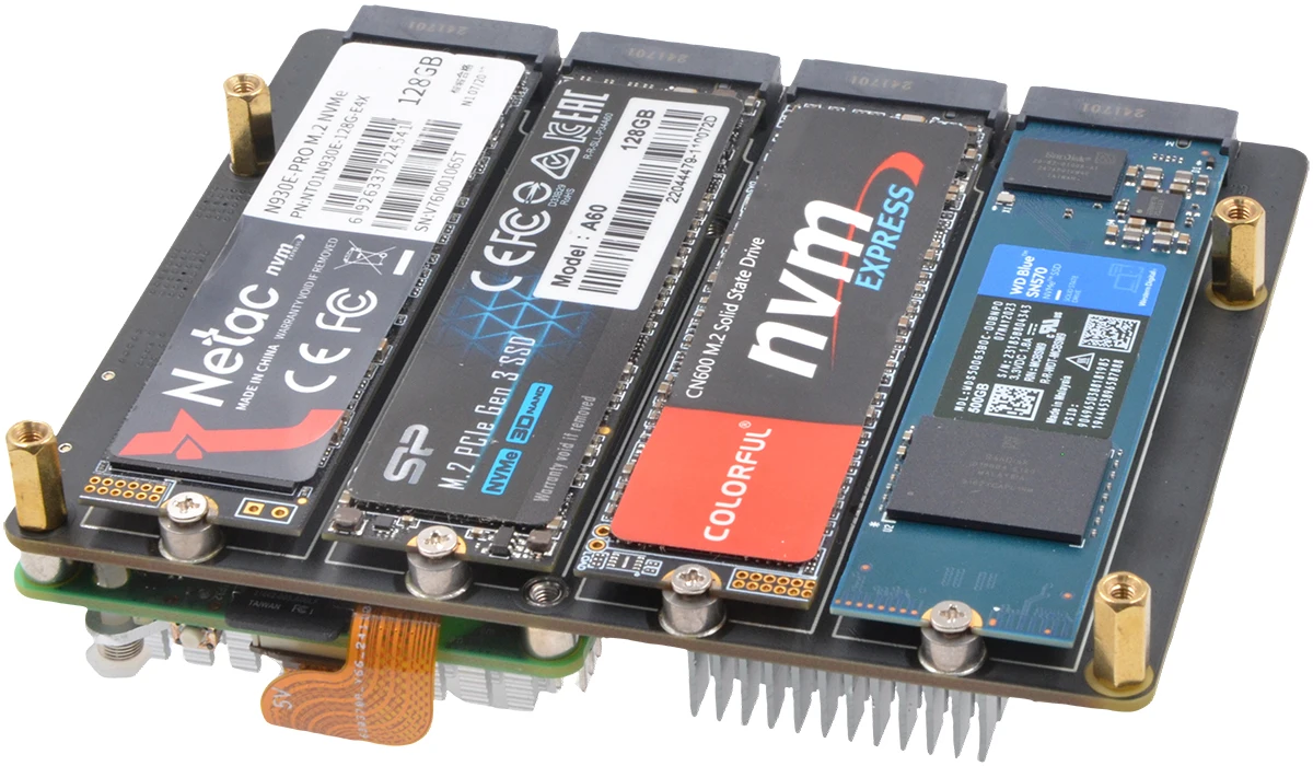 PCIe3.0 to 4 M.2 NVMe shield for Raspberry Pi 5