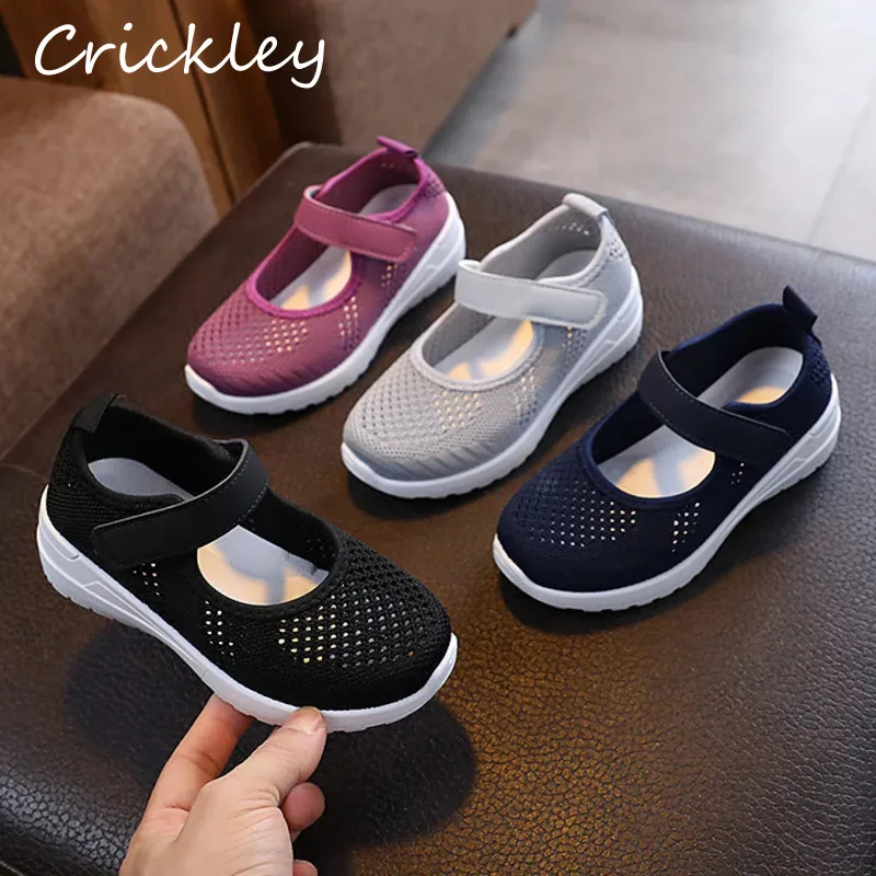 

Summer Mesh Children Sneakers Casual Solid Sport Shoes For Girls Boys Breathable Hook Loop Soft Sole Kids Running Shoes