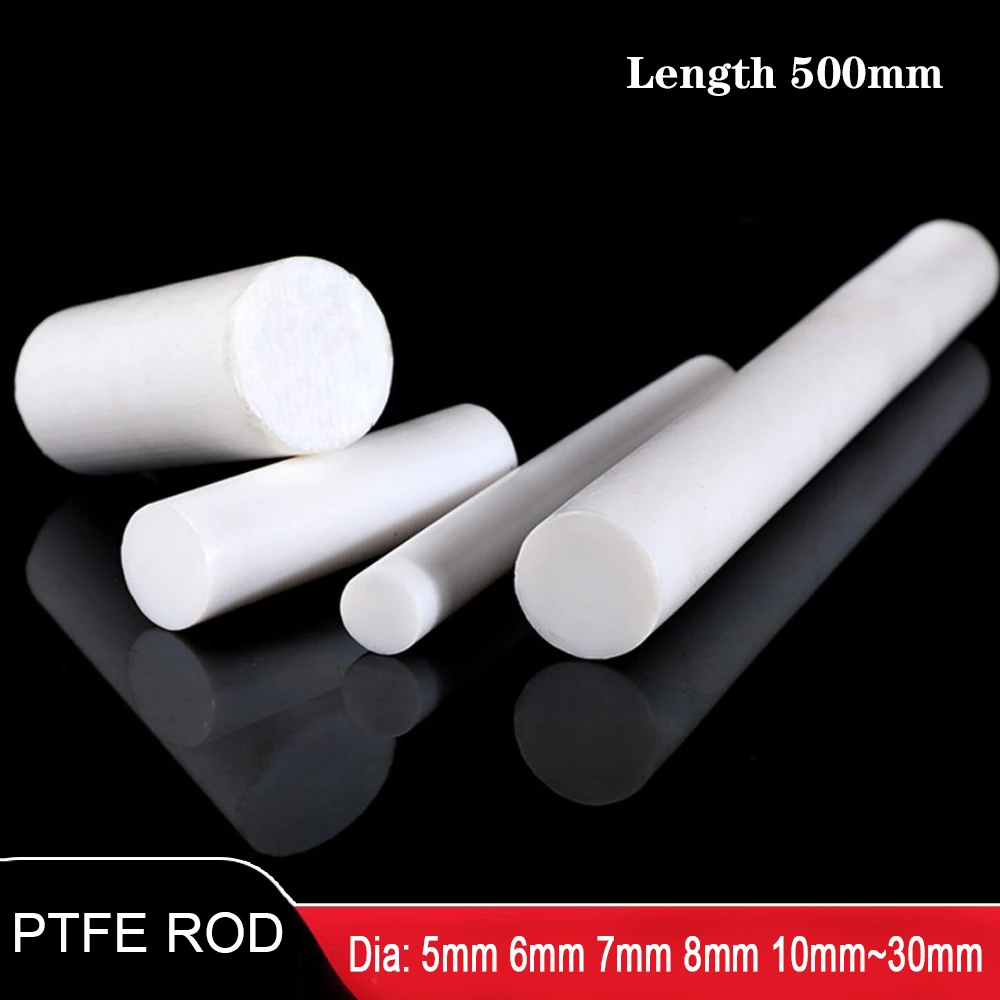 Length 500mm White PTFE Rod Soild Plastic Rods Dia 5mm~30mm Polytetrafluoroethylene Round Bar Environment-friendly Non-toxic