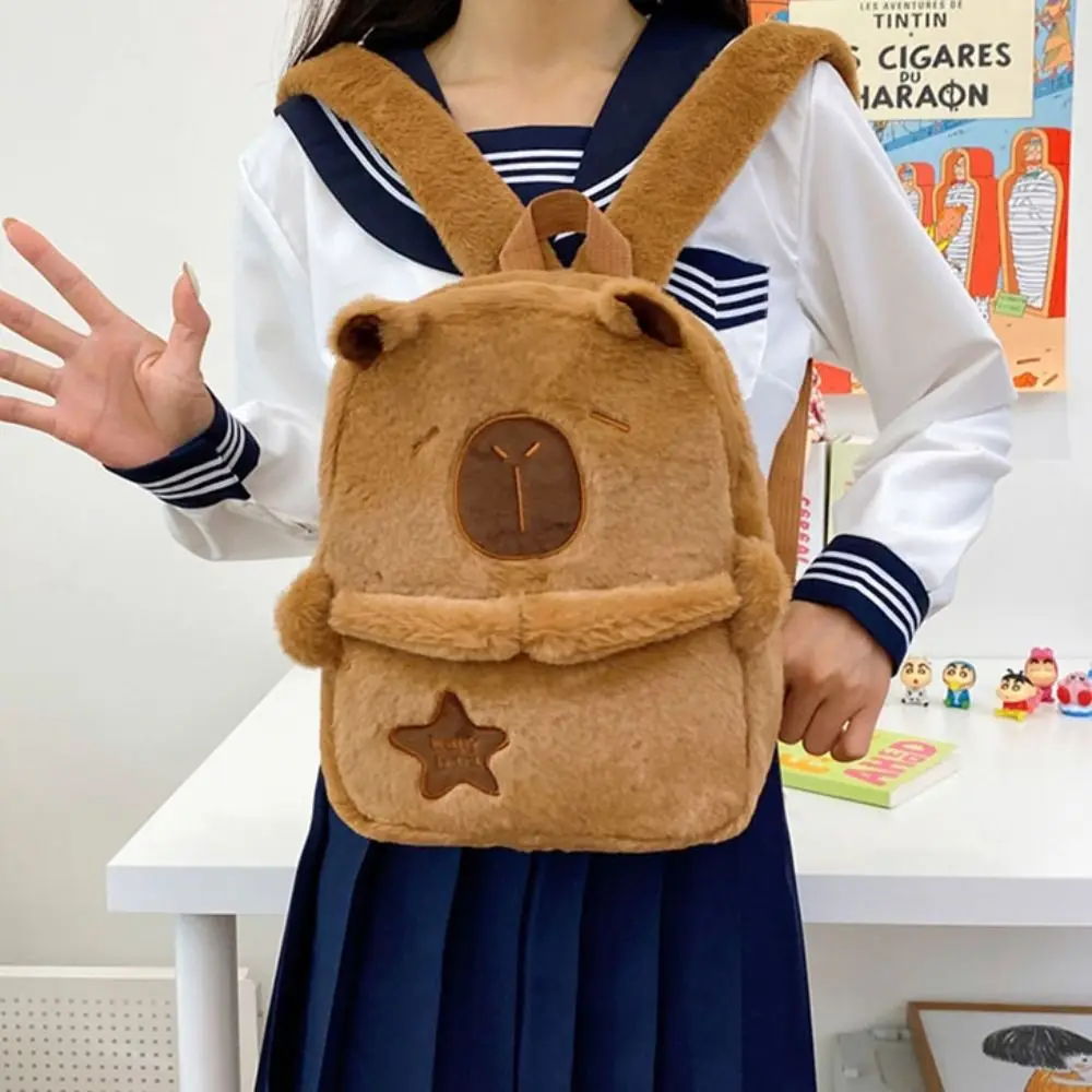 

Big Capacity Capybara Plush Backpack Large Capacity Animal Cartoon Capybara Crossbody Bag Cotton Fashion Capybara Plush Bag