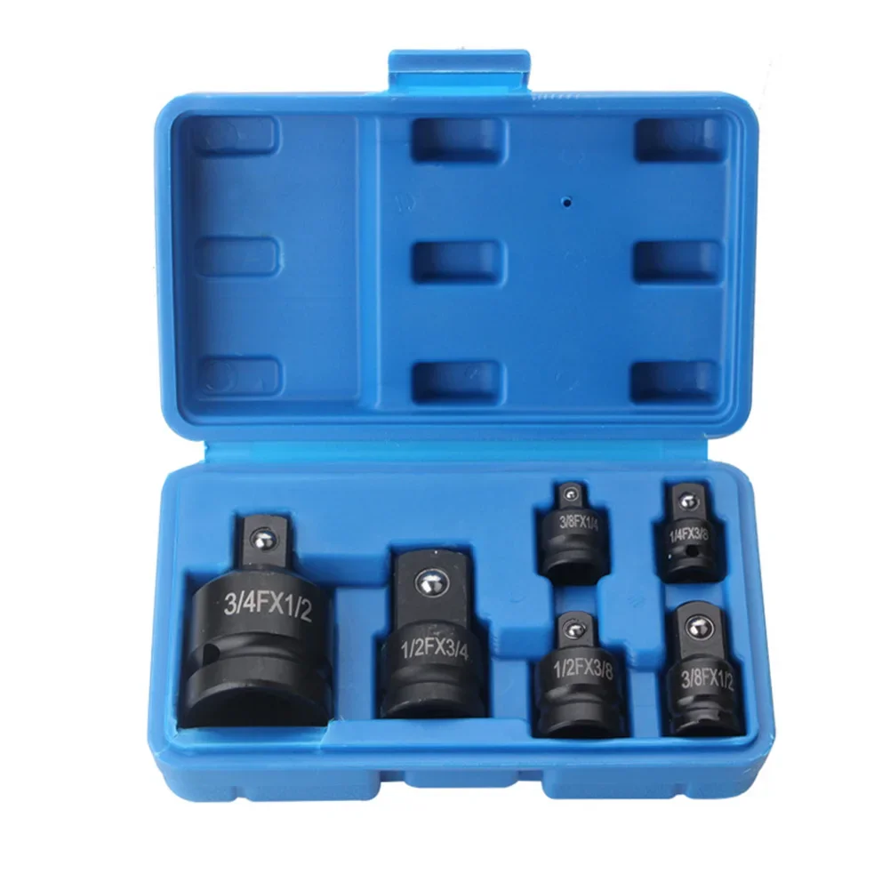 6pcs Socket Convertor Adaptor Set Firm Fixation Phosphate Treatment Chrome Molybdenum Steel Black Color Multiple Sizes