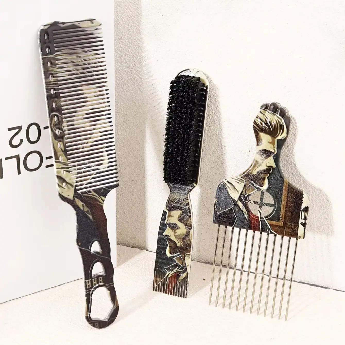 3pcs men's hair cutting and cleaning tools - multifunctional beard styling brush, African hair curling tool