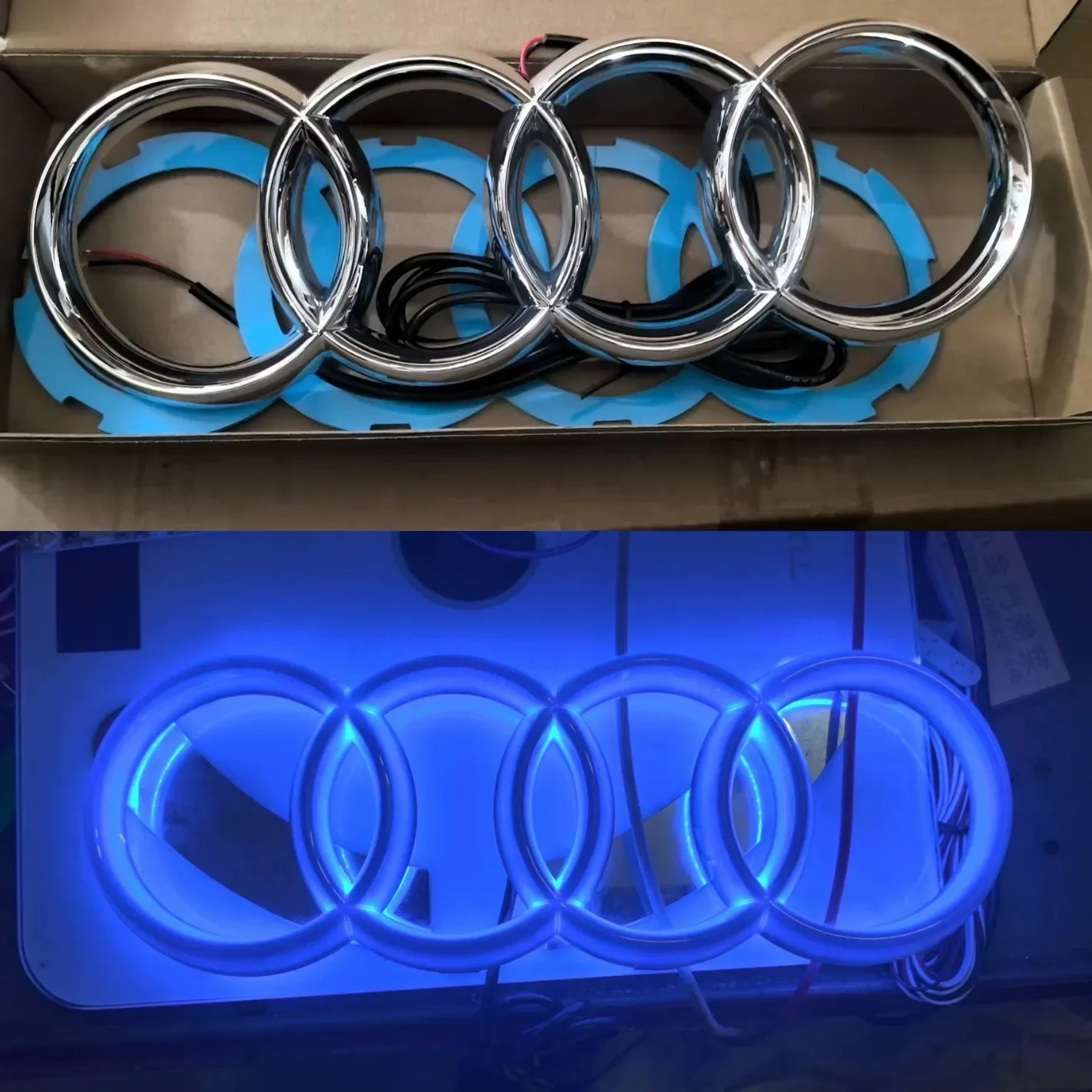 

1 шт. для Audi A3 A4 A5 A6 A7 A8 S3 S4 S5 S6 S7 Q3 Q5 Q7: Модифицированная светодиодная эмблема-лампа, 4-кольцевой световой декор для передней решетки автомобиля