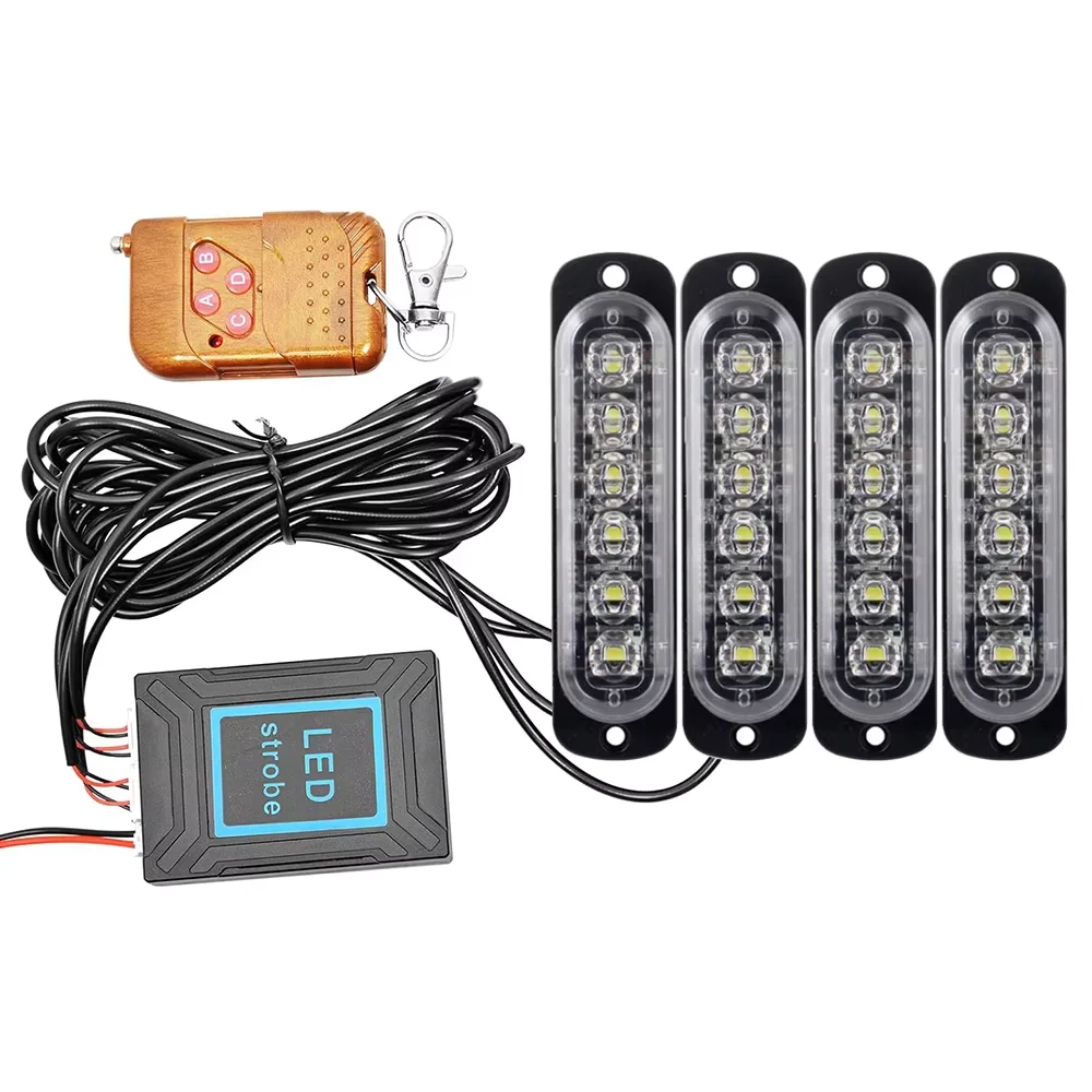 24 LED Car Truck Strobe Flash Dash Emergency Warning Light Wireless Remote Control LED Strobe Lights Flash Grille Signal Lamps
