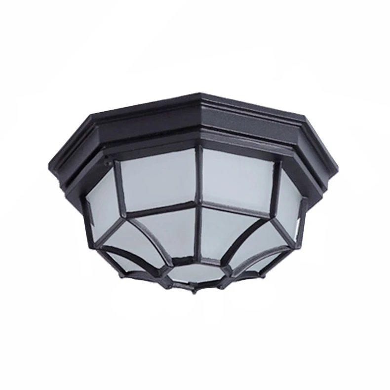 Rustic Frosted Glass Shade Outdoor Ceiling Lights Yard Balcony Garden Flush Ceiling Lamp Europe Style Exterior IP65