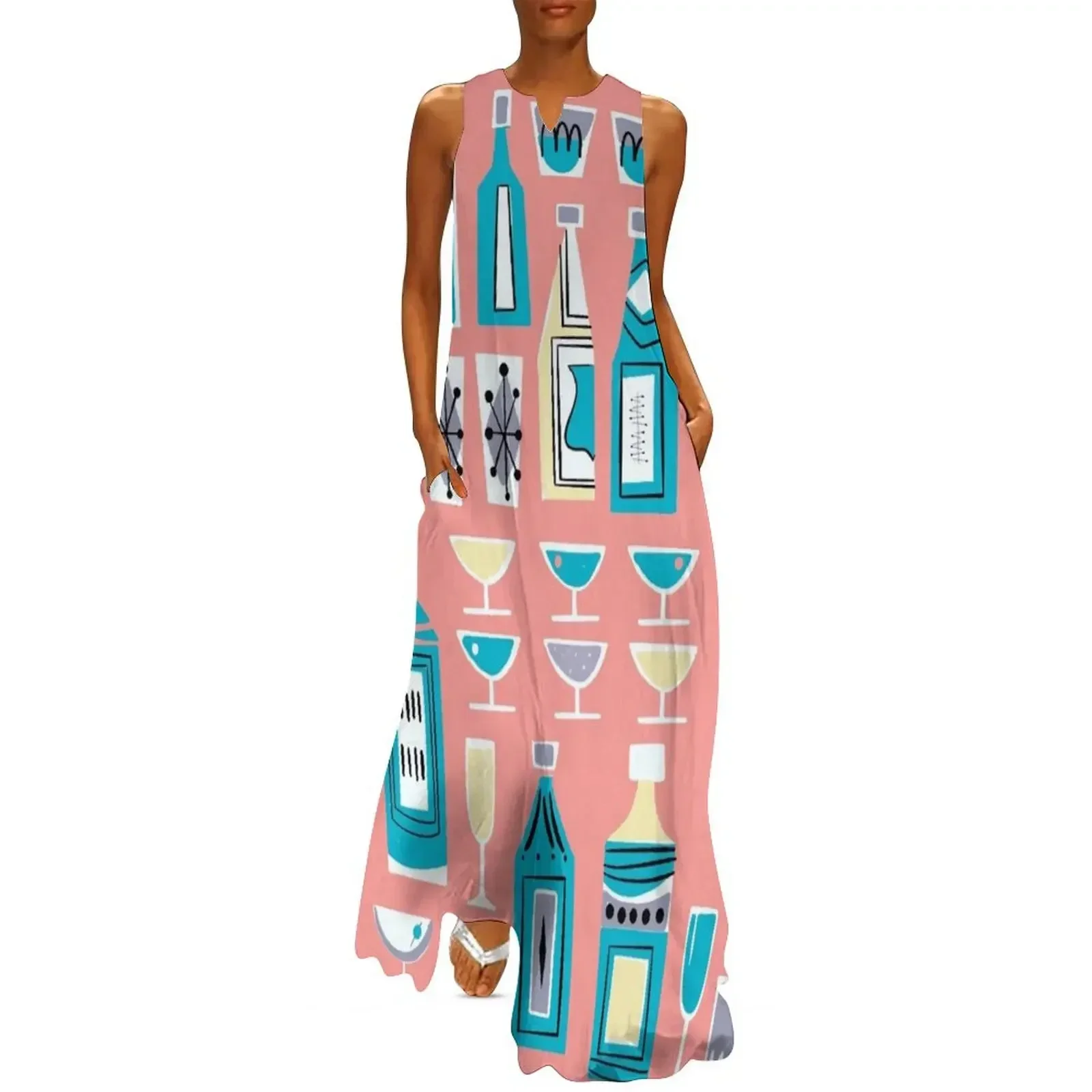 

Bubbly Fizzy Drinks In Aquas and Pinks Long Dress Dress women Summer skirt clothes for woman women clothes Dress