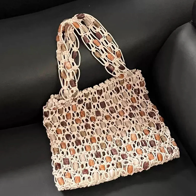 

Slim Beach Bags For Women Luxury Designer Handbags Purses 2025 New In Polyester Woven Imitation Gemstone Inlay Underarm Shoulder