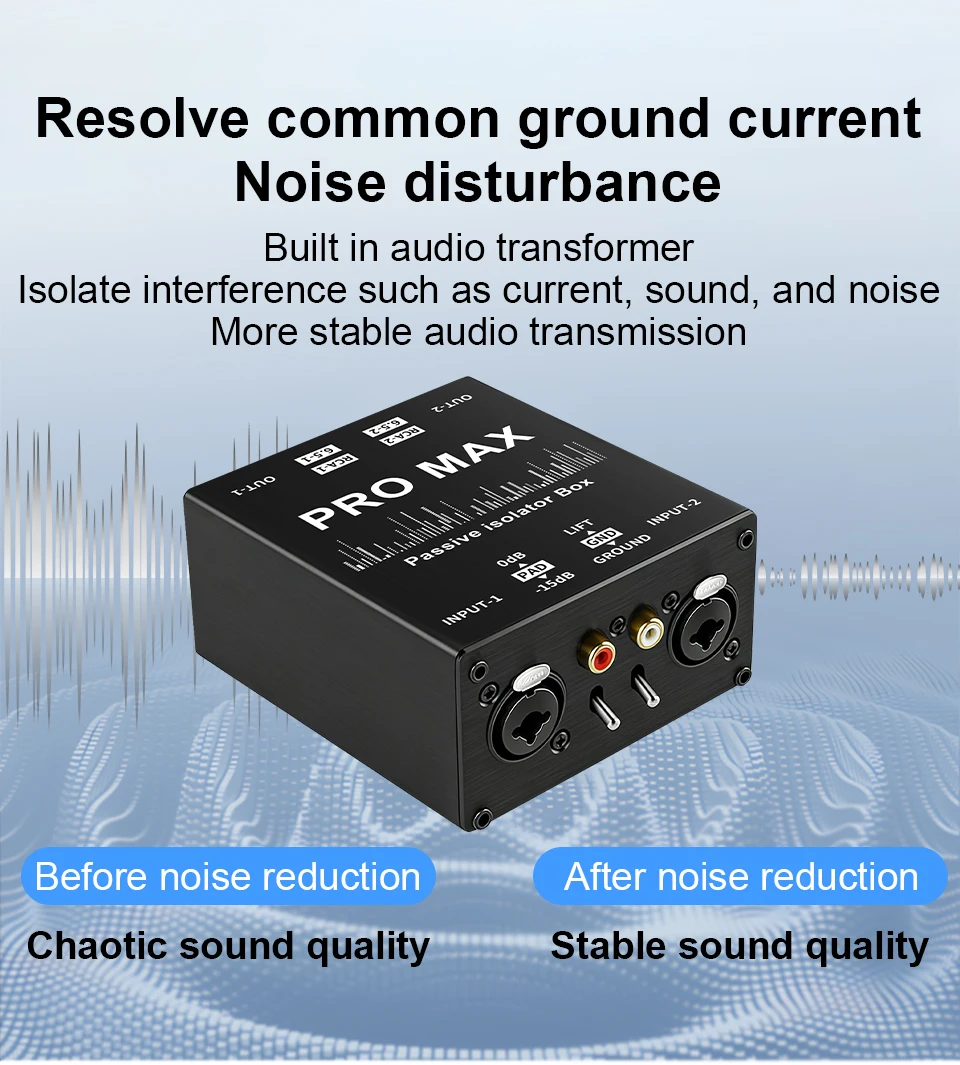 6,35mm auf XLR Stereo Audio Isolator DI Ground Box Geräuschunterdrückung für Gitarre, Mikrofon, Soundkarte und Aufnahme – Detail 2
