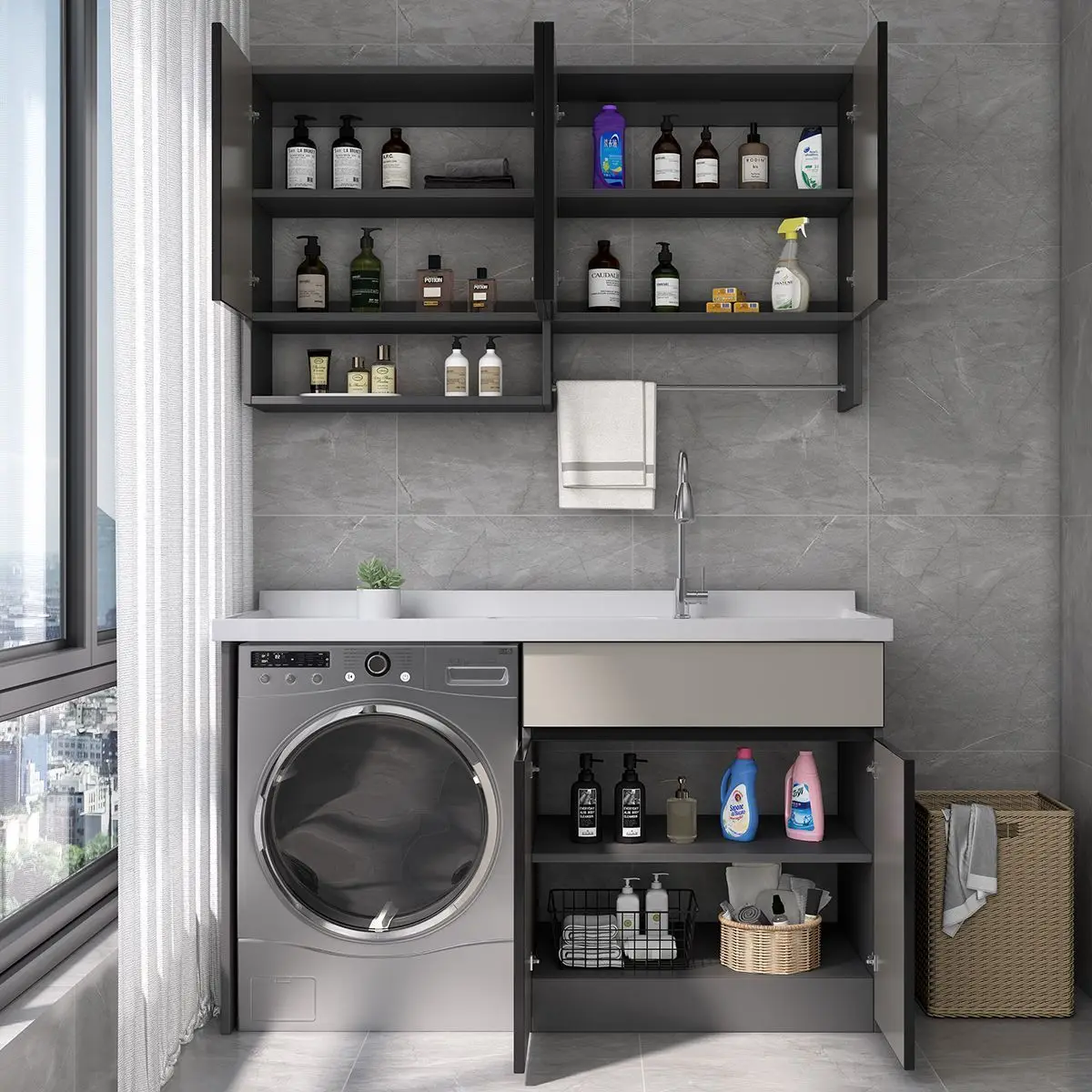 Balcony washing machine integrated cabinet combination space aluminum washing cabinet washing sink laundry room