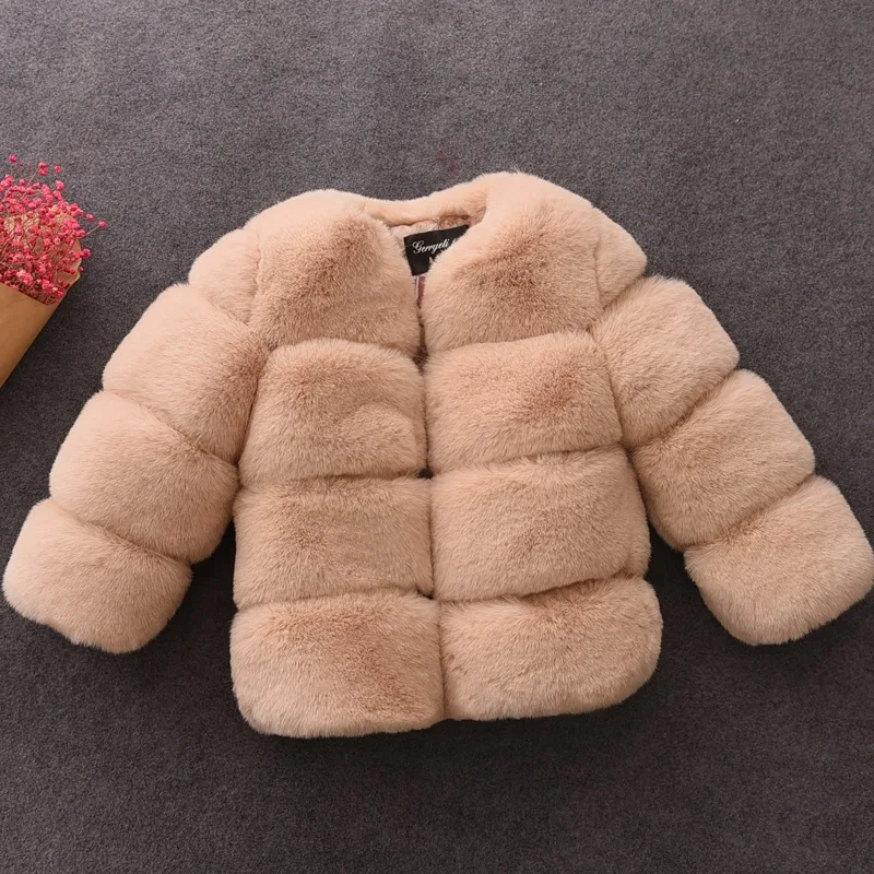 

Faux Rabbit Fur Coats Children Solid Fur Jackets Round Neck Long Sleeves Coverd Button Thick Loose Fit Casual 2025 Autumn Winter