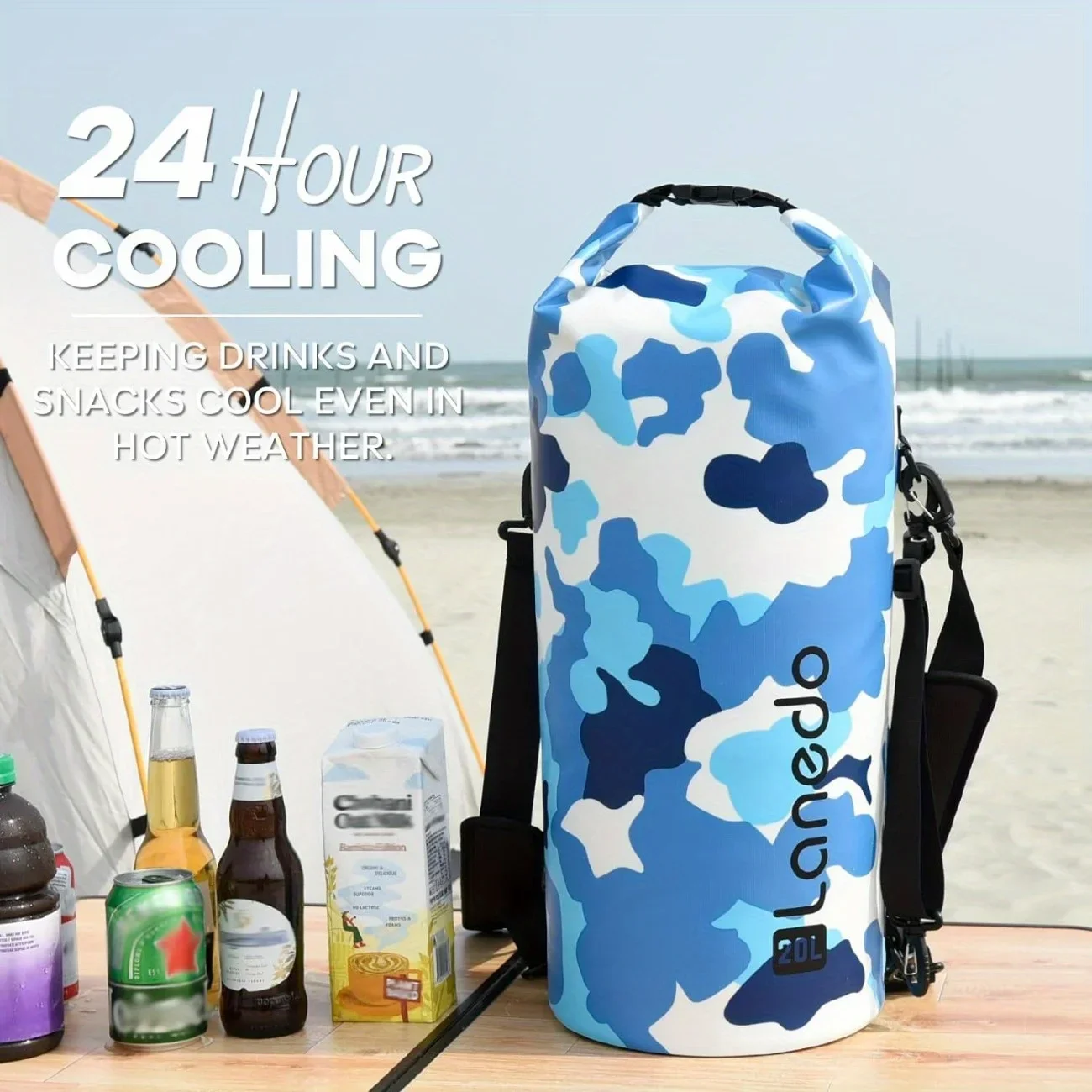 Lanedo Round Barrel Collapsible Backpack Cooler, Waterproof Hands Free Cooler Bag, 24 Hours Cooling, Soft Sided Cooler