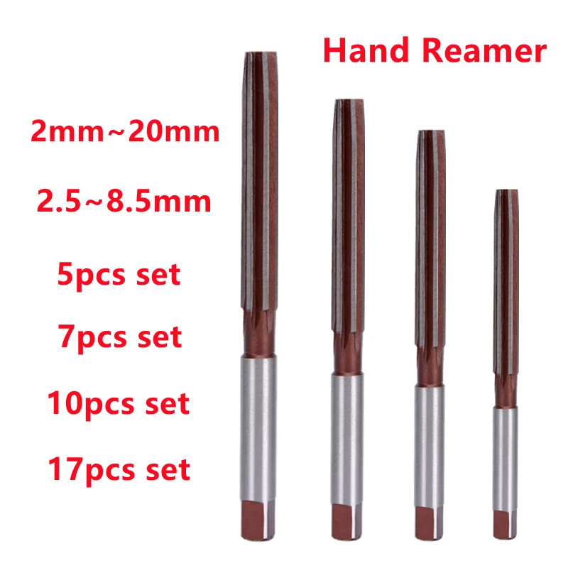 Rozwiertak ręczny uchwyt CNC H8 frez chwyt prosty 2mm-8mm-20mm 2.5/3.5/4.5/5.5/6.5/7.5/8.5mm 5/7/10/17 sztuk zestaw wiertło do rozwiercania