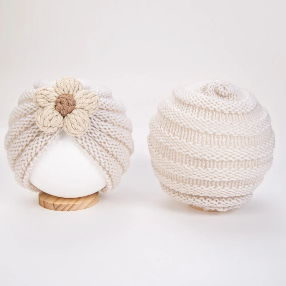 

1 шт., вязаные крючком детские шапки-тюрбаны с цветком, детские зимне-осенние вязаные шапки для мальчиков и девочек, индийские шапочки ручной работы, шапки для малышей, повязки на голову