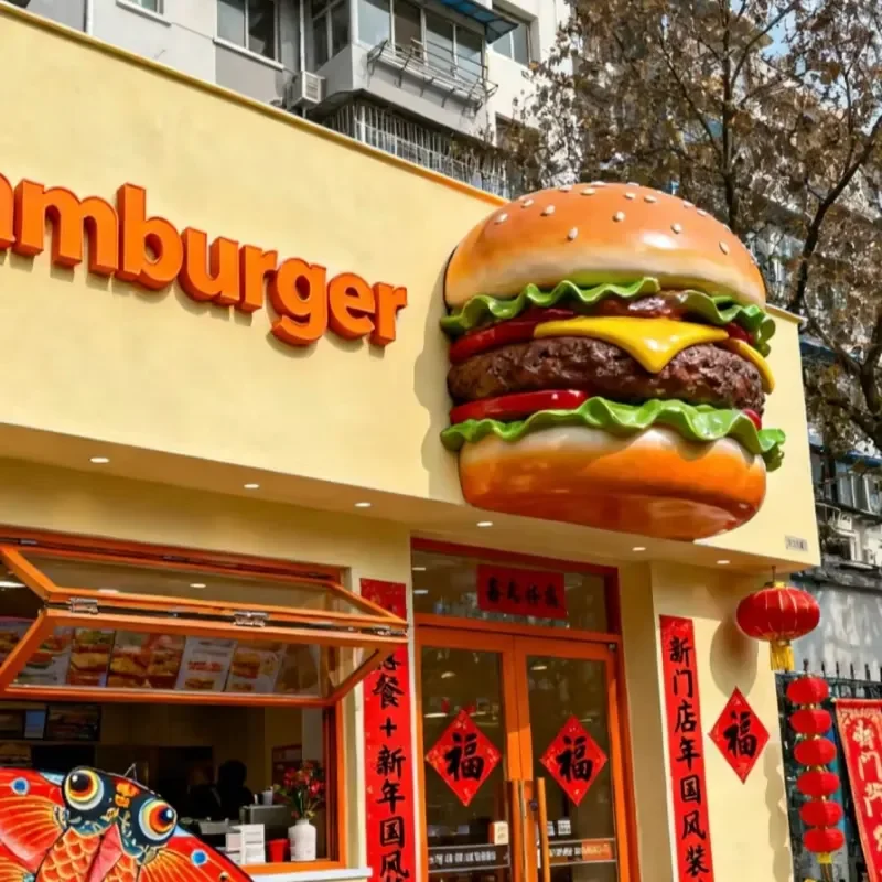 Large 3D Hamburger Fiberglass Sculpture, Restaurant Storefront Wall Mount Sign, Weather Resistant Fast Food Resin Decor