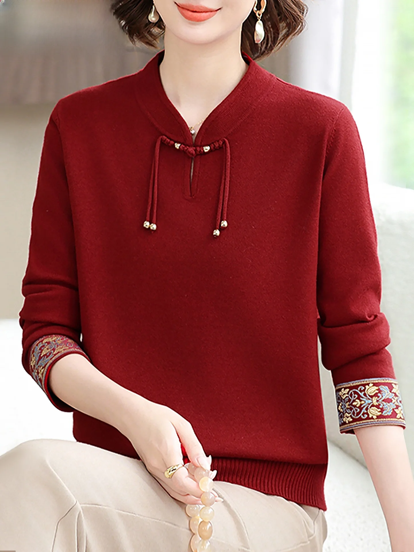 

Winter Knitted Sweater Middle-Aged Women's Faionable Wedding Banquet Wear Traditional Chinese Sle Warm Thiened Base Lay...