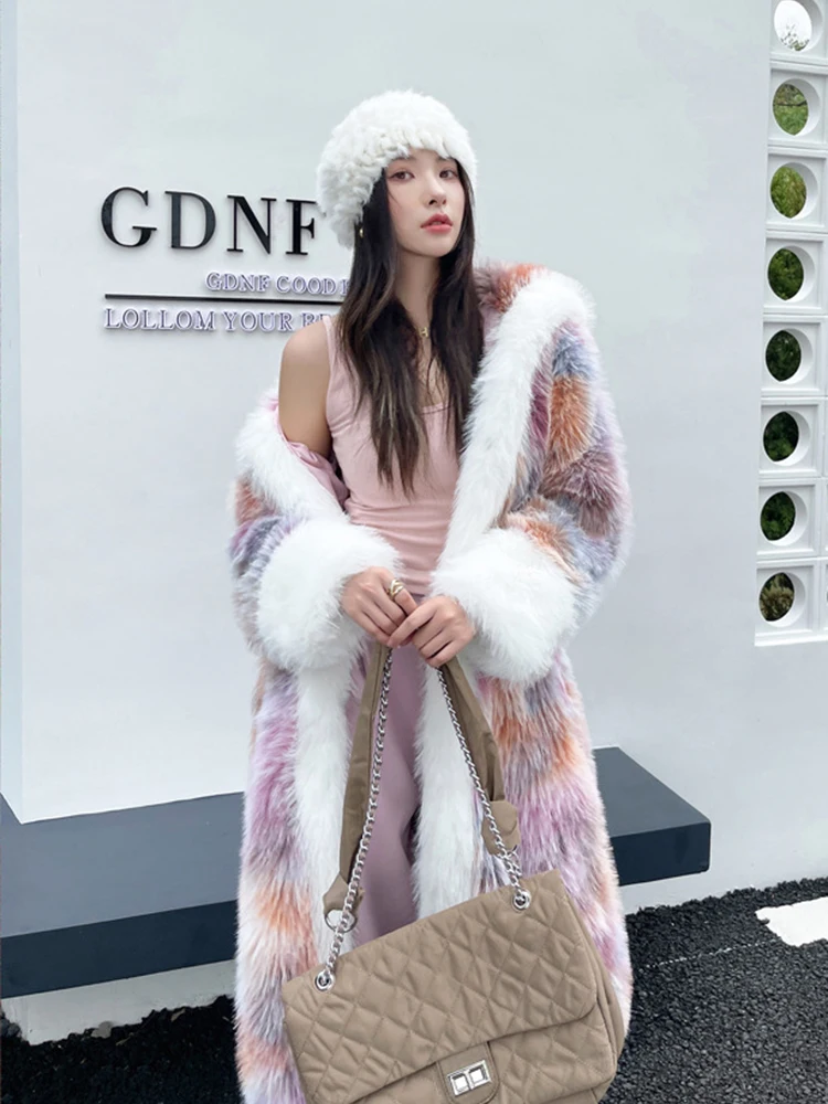 ZADORIN Fantasy Colored Women Hooded Long Faux Fur Coat Luxury Loose Pink Fluffy Y2K Faux Fur Jacket For Women Winter Outerwear