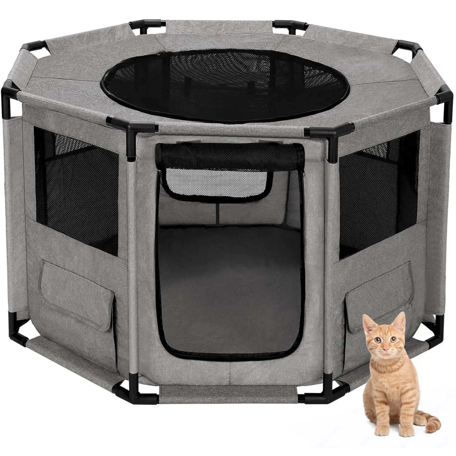 

Puppy Playpen 120x120x64.5cm, Puppy Run Dog Playpen with Storage Bags,Cage with Waterproof Base, Animal Playpen Cats